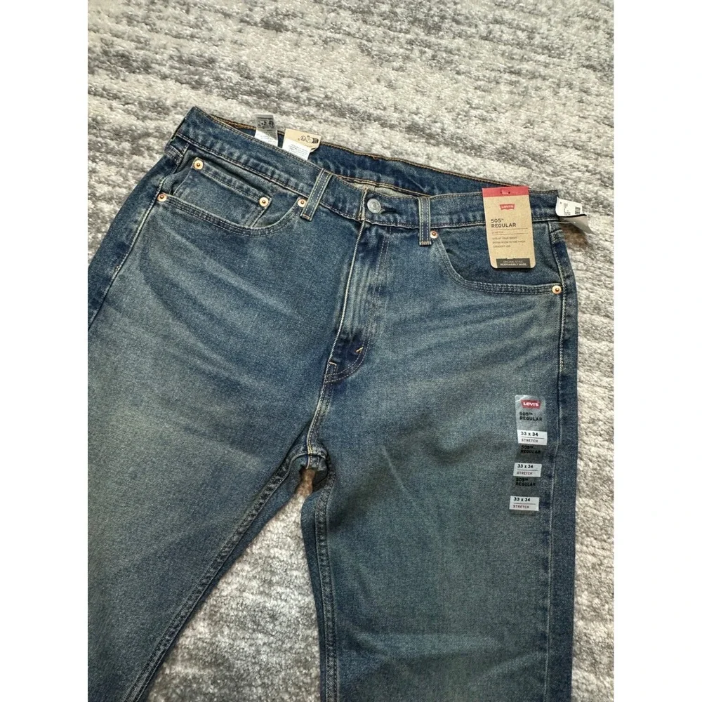 Levi's 505 Regular Fit Jeans Mens 33x34 Blue Stretch Straight Leg Denim